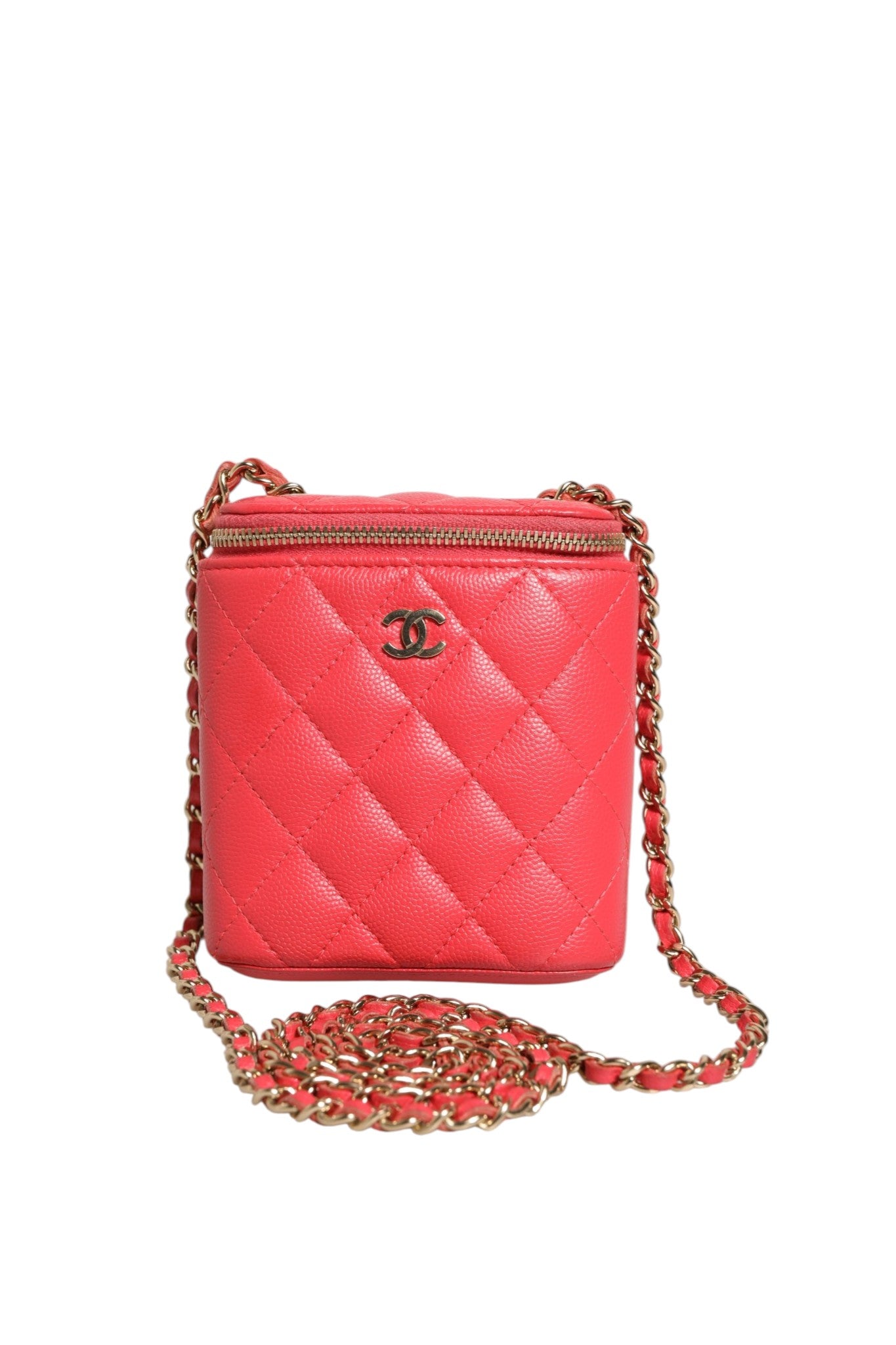 Chanel Quilted Leather Vanity Case with Chain - Red