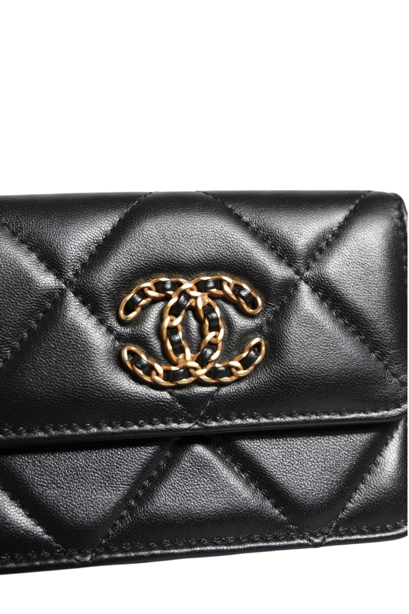 Chanel 19 Flap Coin Purse Quilted Leather Crossbody - Black