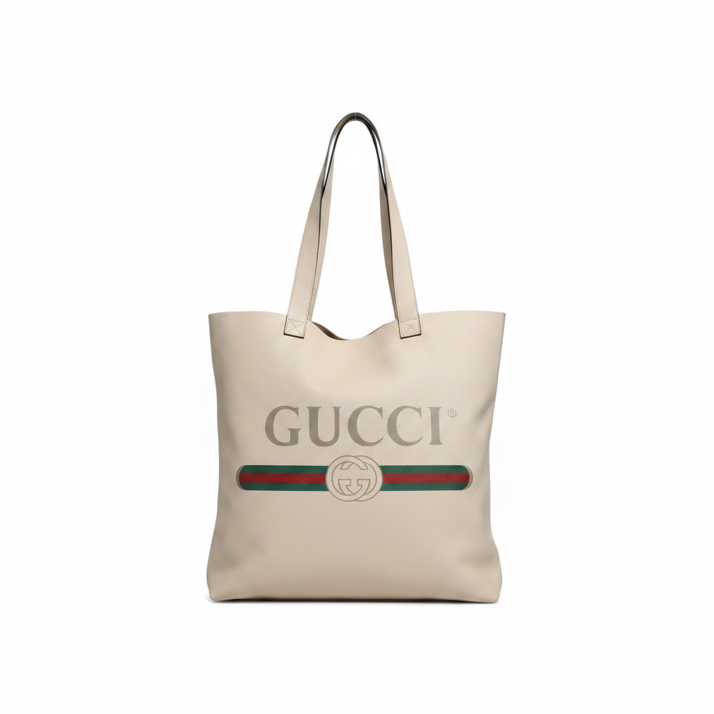 Gucci Web Sherry Logo Print Tote Bag - Ivory/White