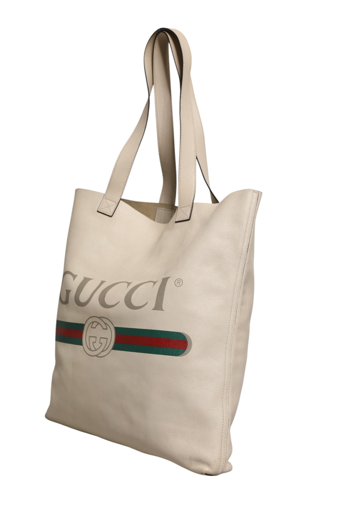 Gucci Web Sherry Logo Print Tote Bag - Ivory/White