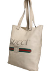 Gucci Web Sherry Logo Print Tote Bag - Ivory/White