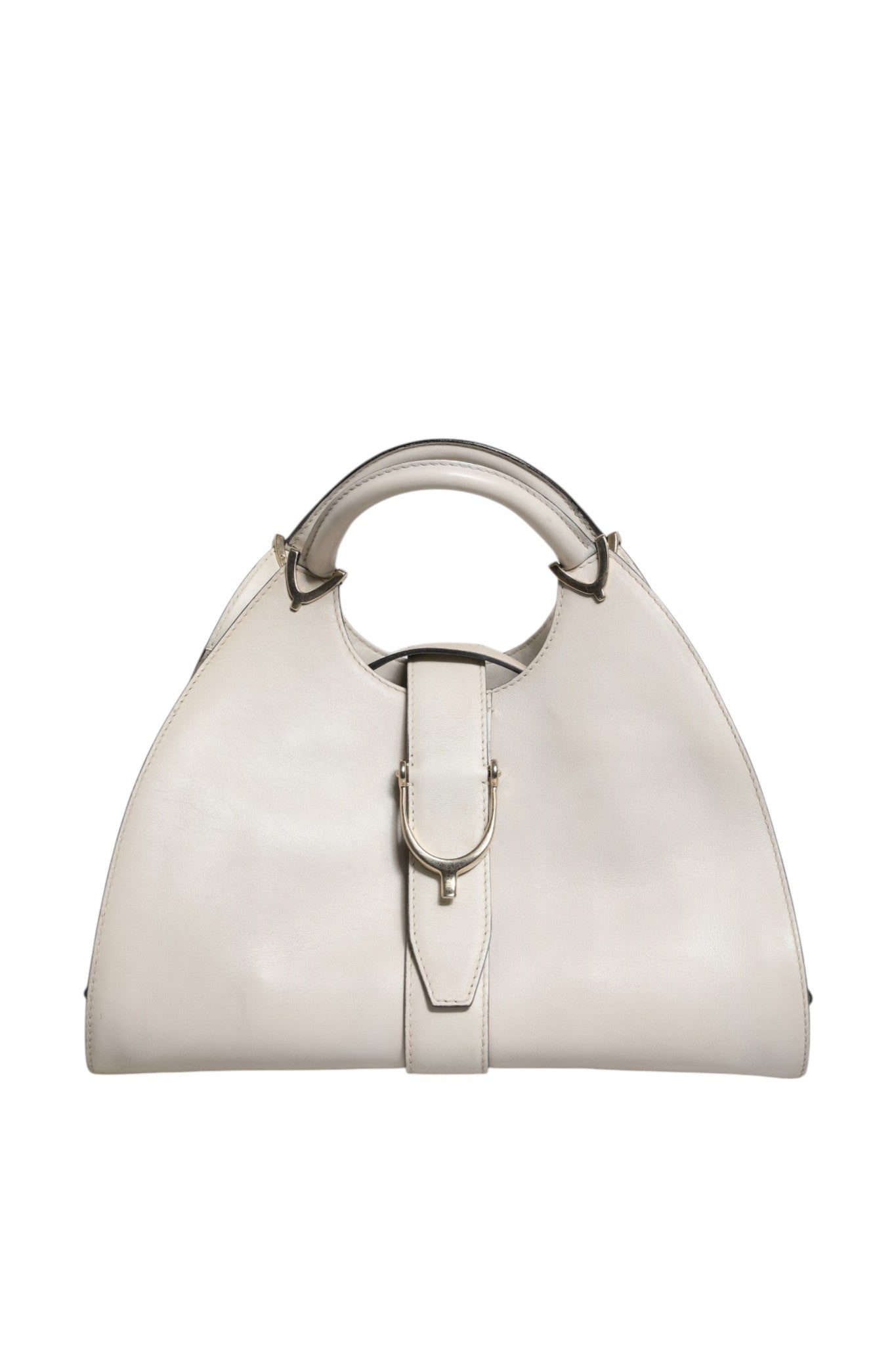 Gucci Leather Stirrup Top Handle Bag - White