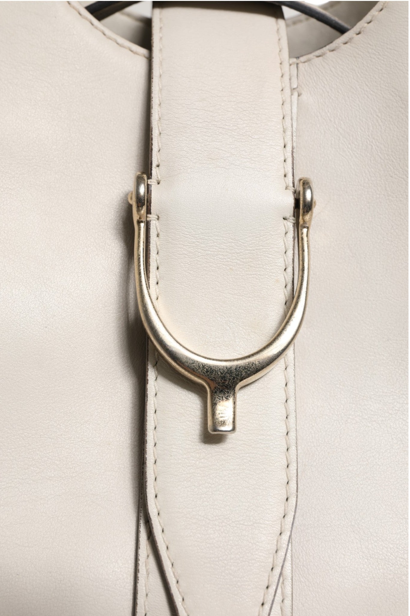 Gucci Leather Stirrup Top Handle Bag - White