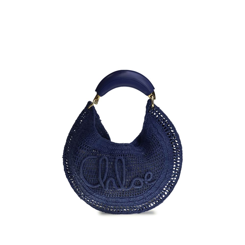 Chloé Summer Banana Raffia Shoulder Bag - Deep Blue