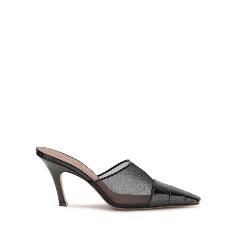 Amina Muaddi Jamie Mesh High Heel Mule - Black