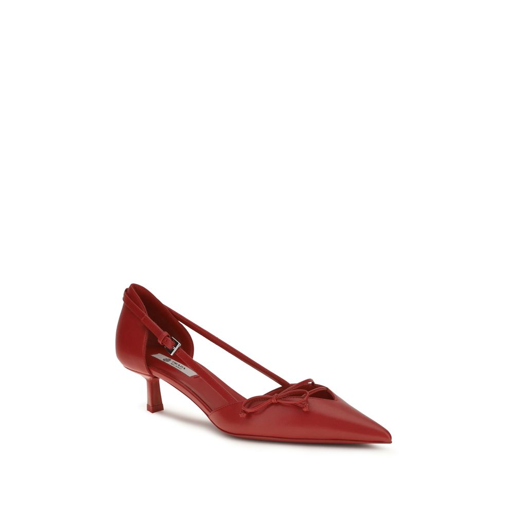 Prada Leather Heel Pumps - Red