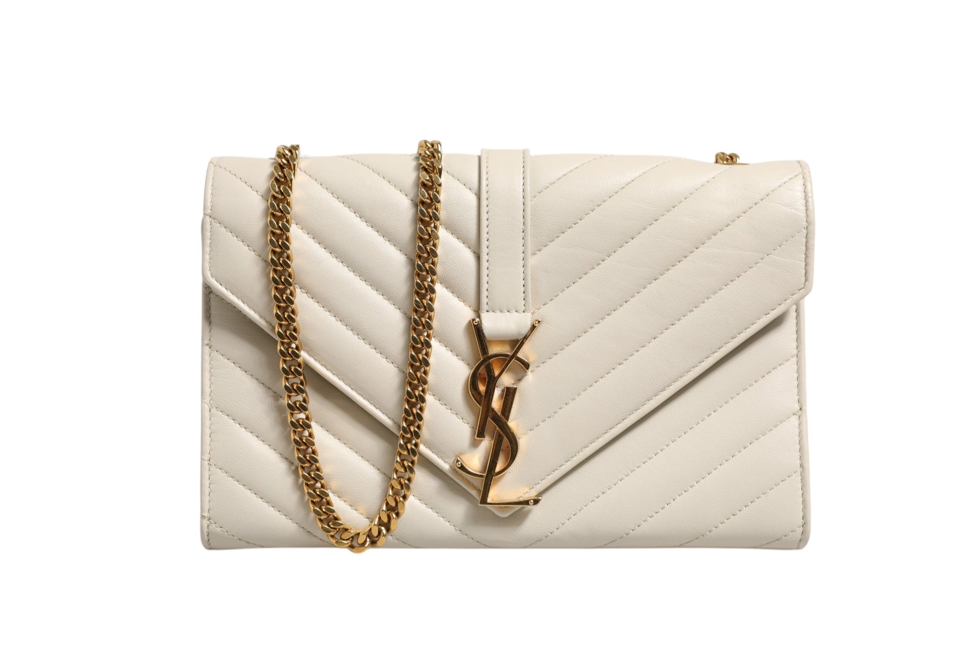 Saint Laurent YSL Envelope Shoulder Bag - Ivory/White