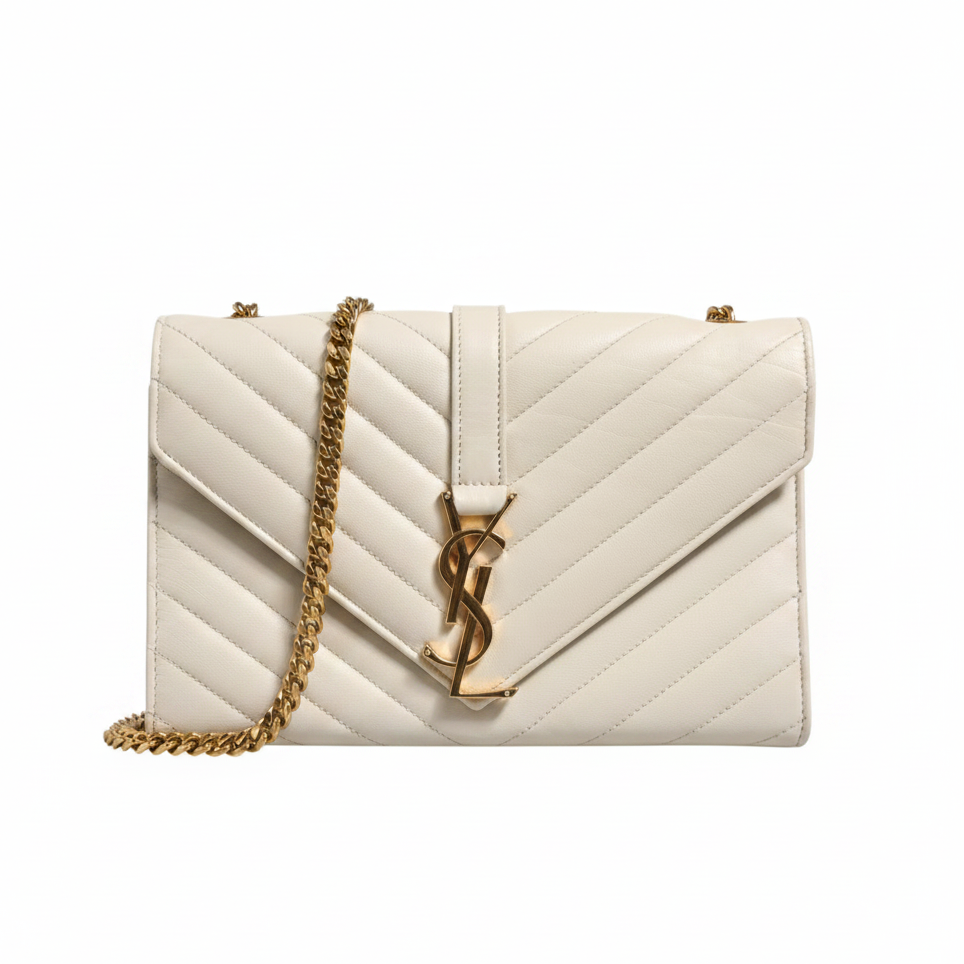 Saint Laurent YSL Envelope Shoulder Bag - Ivory/White