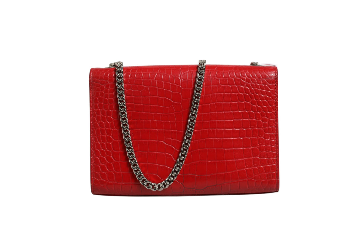 Saint Laurent Kate Tassel Chain Crocodile Embossed Leather Bag - Red