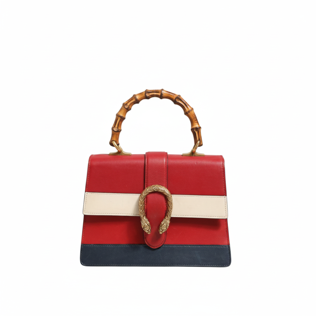 Gucci Dionysus Bamboo Medium Top Handle Bag - White/Blue/Red