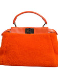 Fendi Leather & Shearling Mini Peekaboo Top Handle Bag - Orange