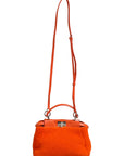 Fendi Leather & Shearling Mini Peekaboo Top Handle Bag - Orange