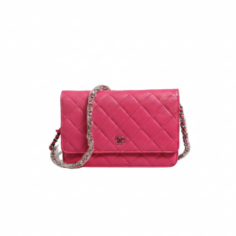 Chanel Quilted Leather Wallet On Chain - Pink