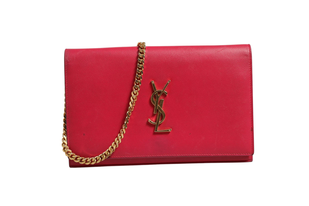 Saint Laurent Monogram Leather Wallet on Chain - Red