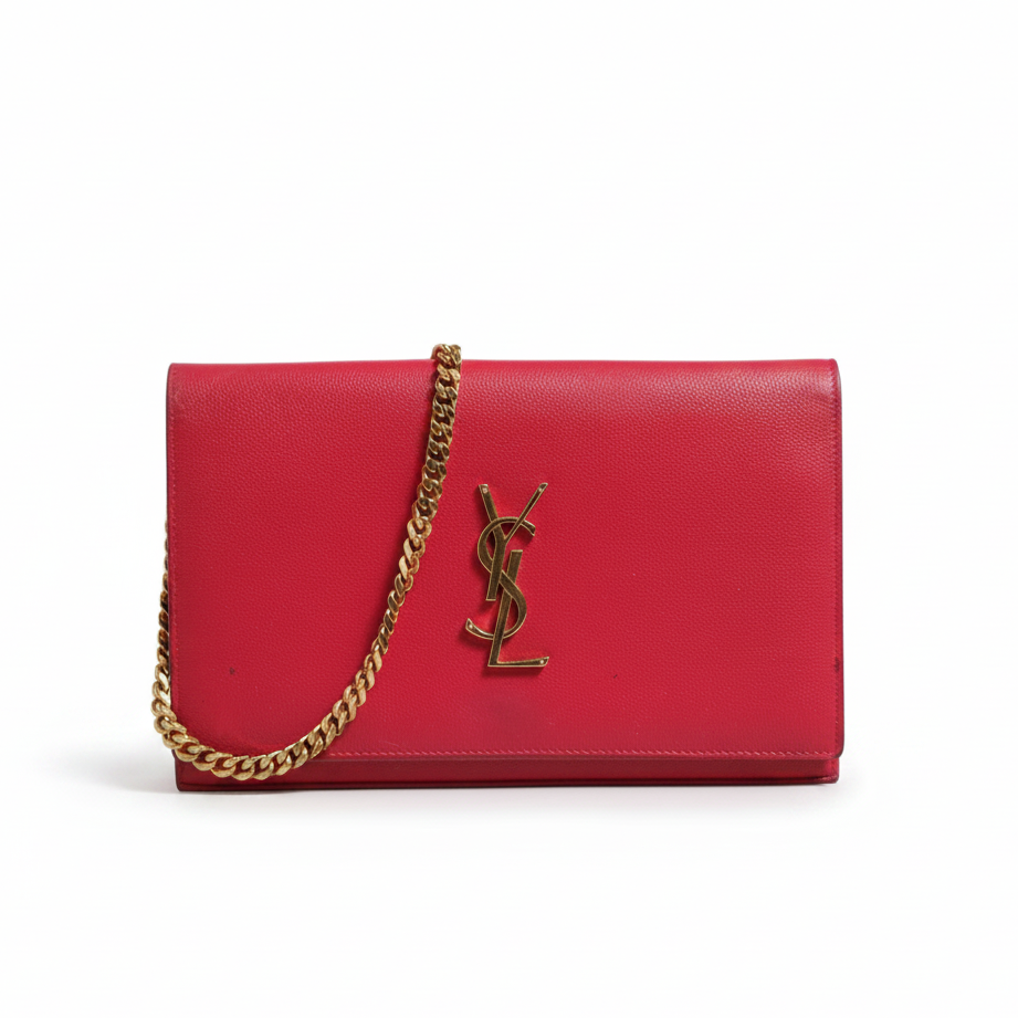 Saint Laurent Monogram Leather Wallet on Chain - Red