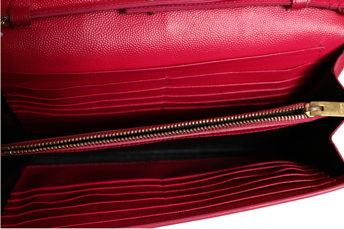 Saint Laurent Monogram Leather Wallet on Chain - Red
