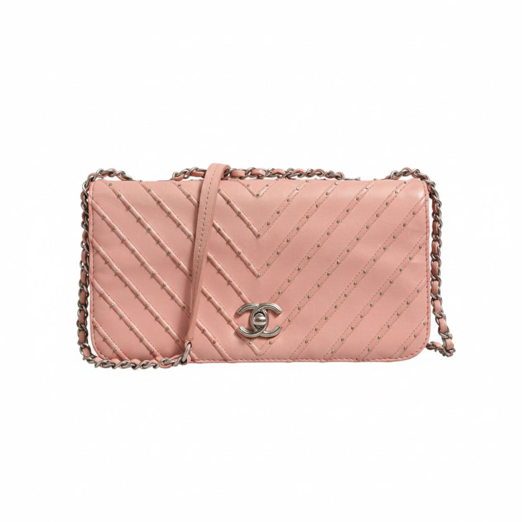 Chanel Studded Chevron Flap Crossbody Bag