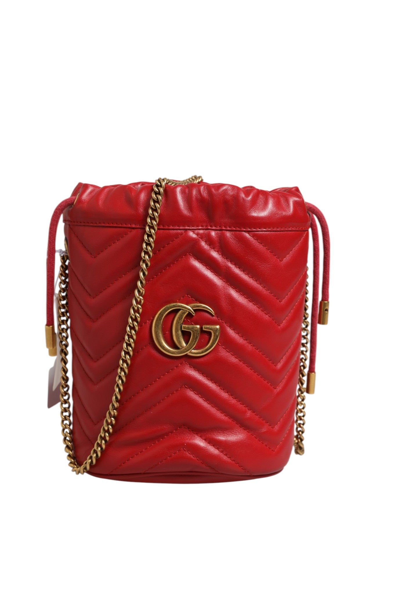 Gucci GG Marmont  Chevron Quilted Bucket Bag - Red