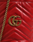 Gucci GG Marmont  Chevron Quilted Bucket Bag - Red