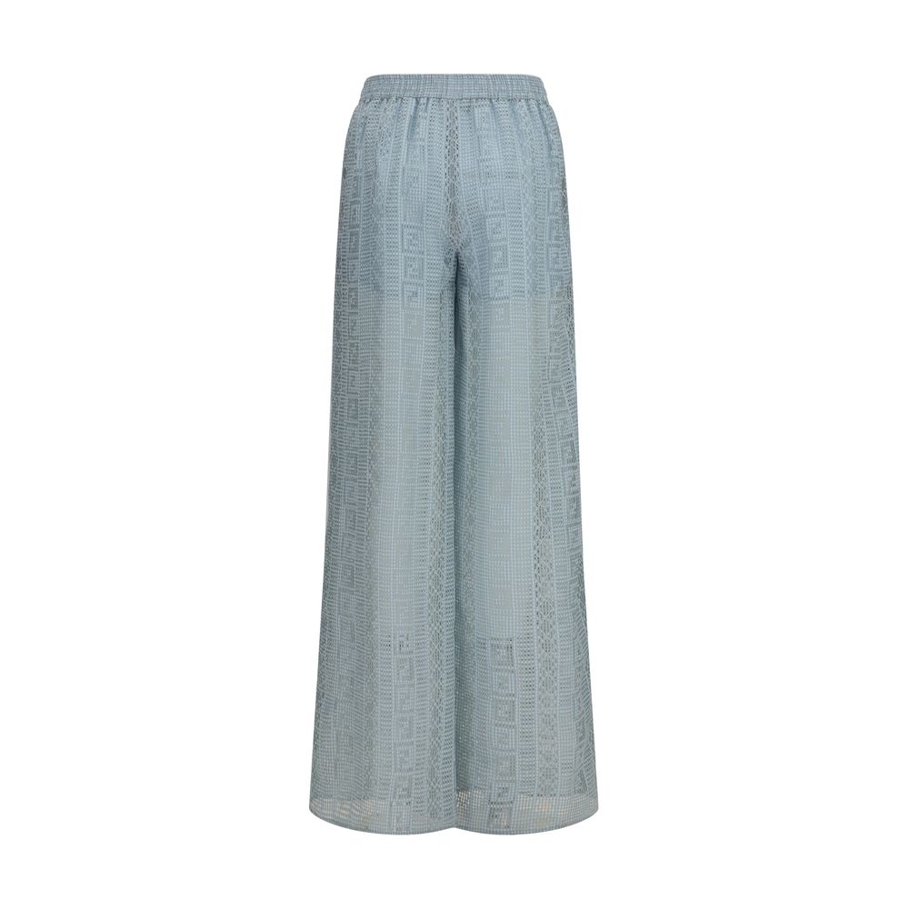 Fendi FF Silk Wide Leg Pants - Cerulean Blue