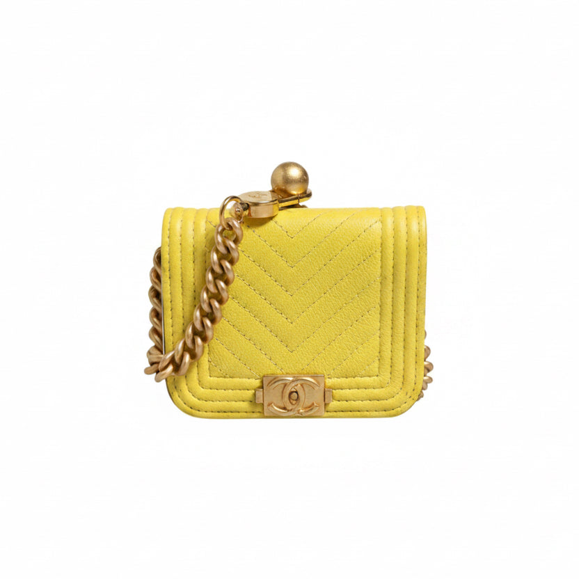 Chanel Chevron Crossbody Leather Bag - Yellow