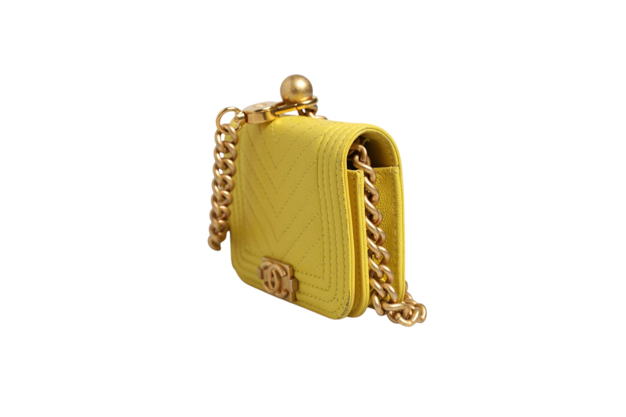 Chanel Chevron Crossbody Leather Bag - Yellow