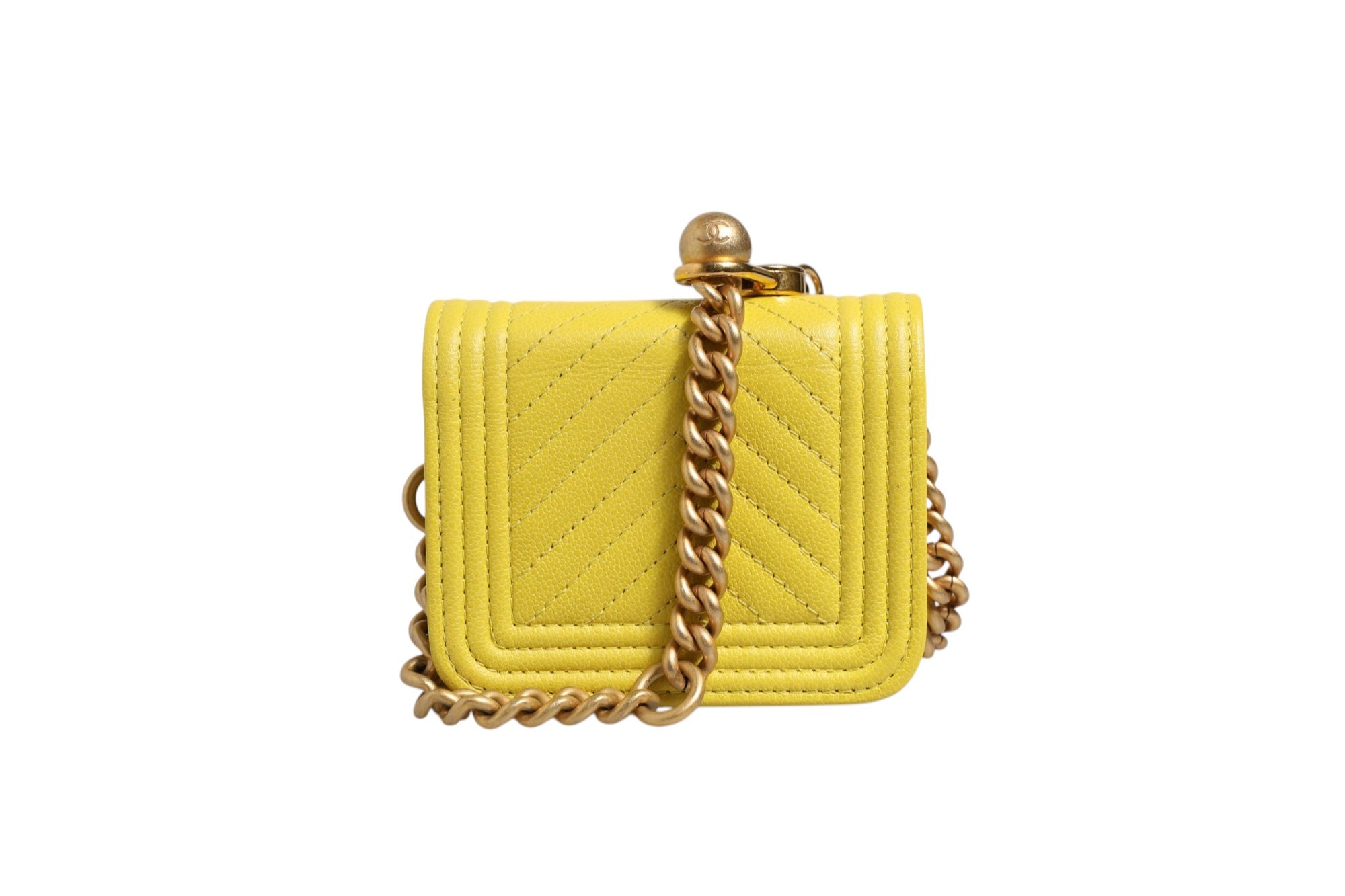 Chanel Chevron Crossbody Leather Bag - Yellow