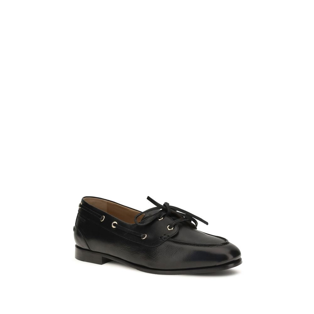 Bally Plume Leather Boat Shoes - Black