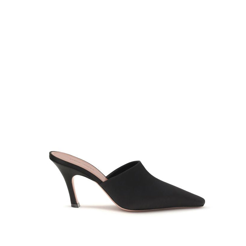 Amina Muaddi Jamie Silk High Heel Mule - Black