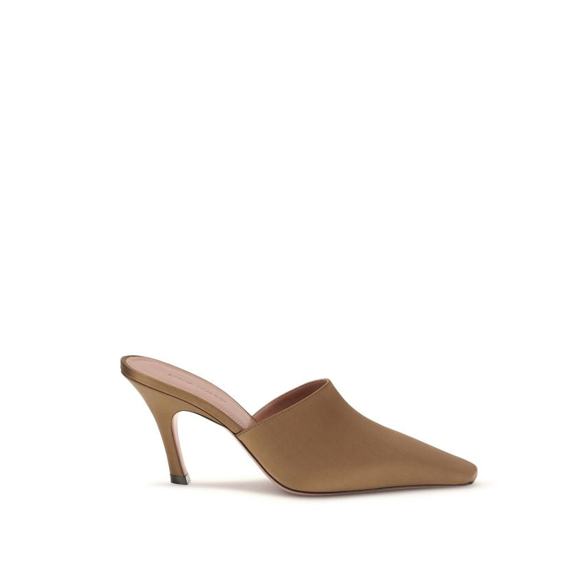 Amina Muaddi Jamie Silk High Heel Mule - Brown