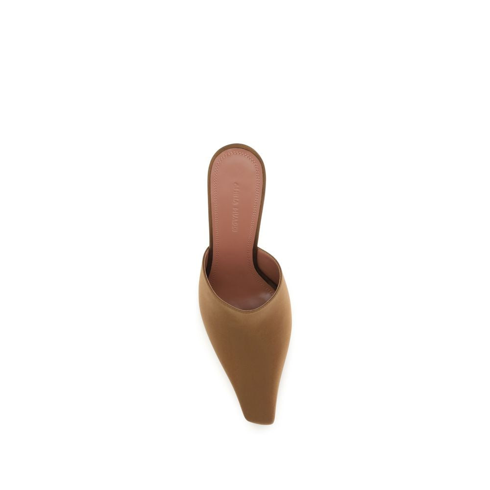 Amina Muaddi Jamie Silk High Heel Mule - Brown