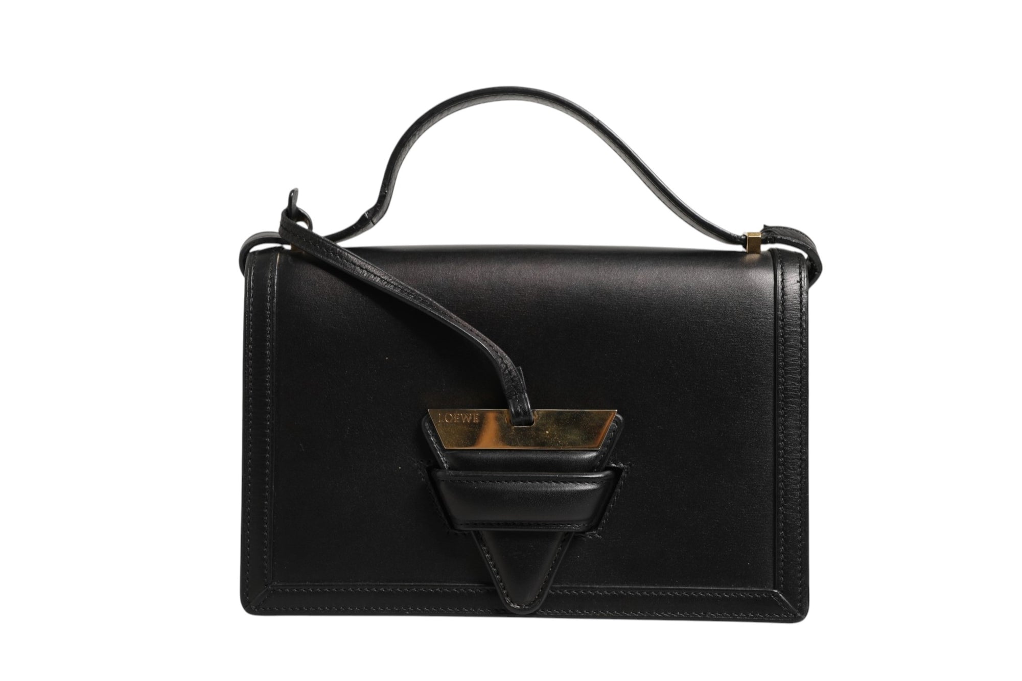 Used Loewe Barcelona Medium Leather Shoulder Bag - Black