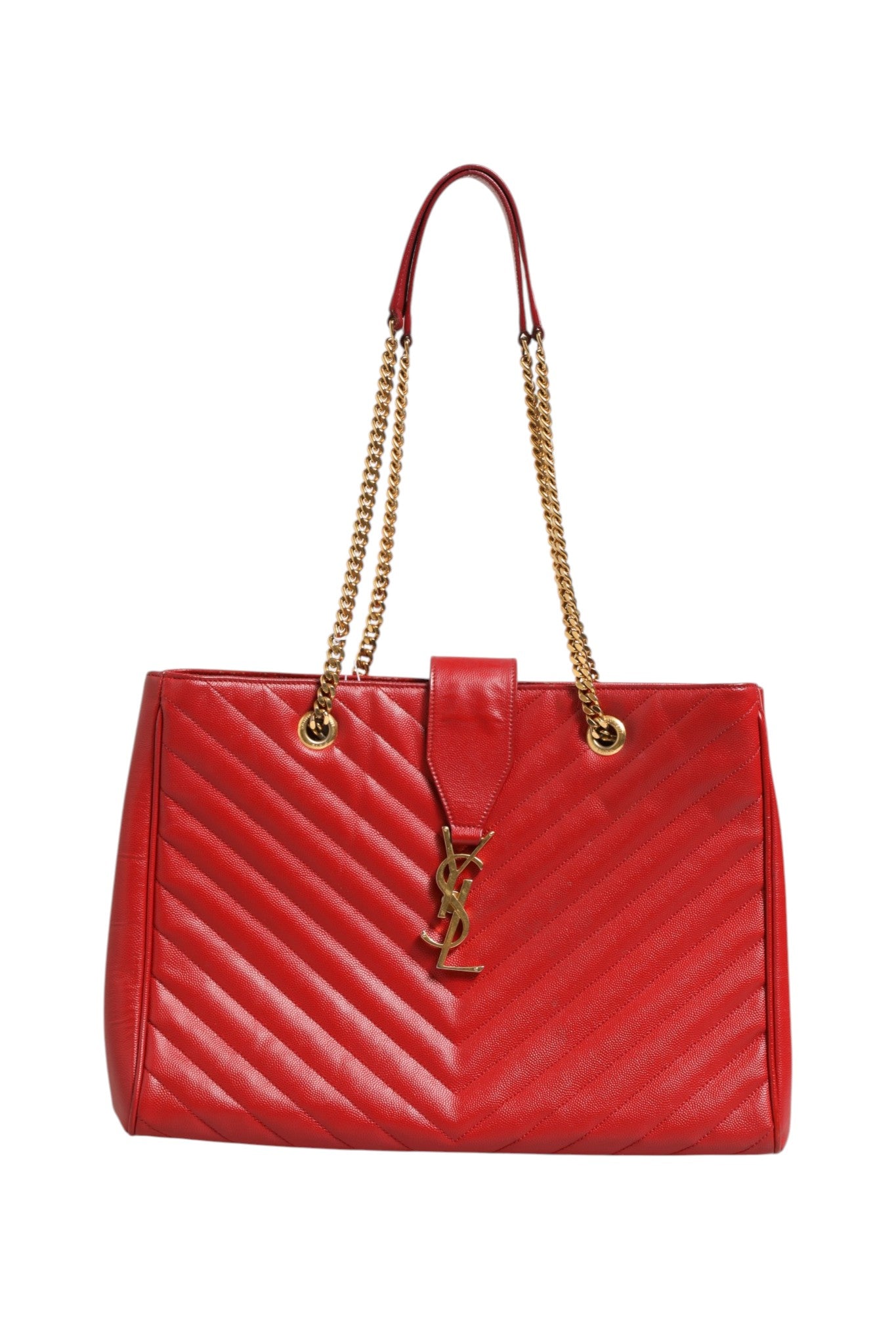 Saint Laurent Cassandre Grained Leather Tote Bag - Red