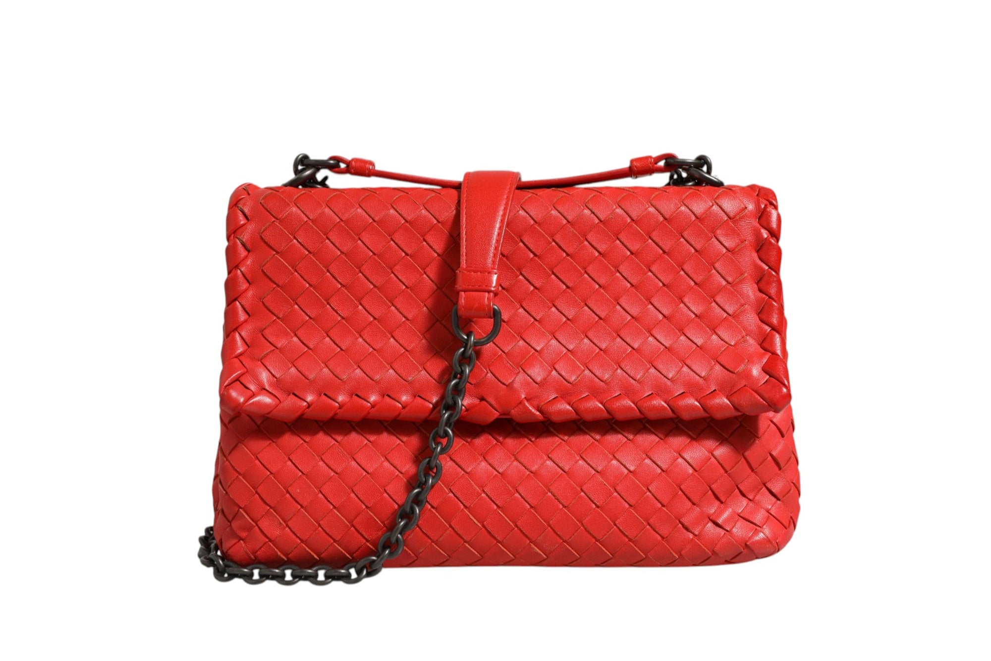 Bottega Veneta Olimpia Intrecciato Leather Small Shoulder Bag- Red