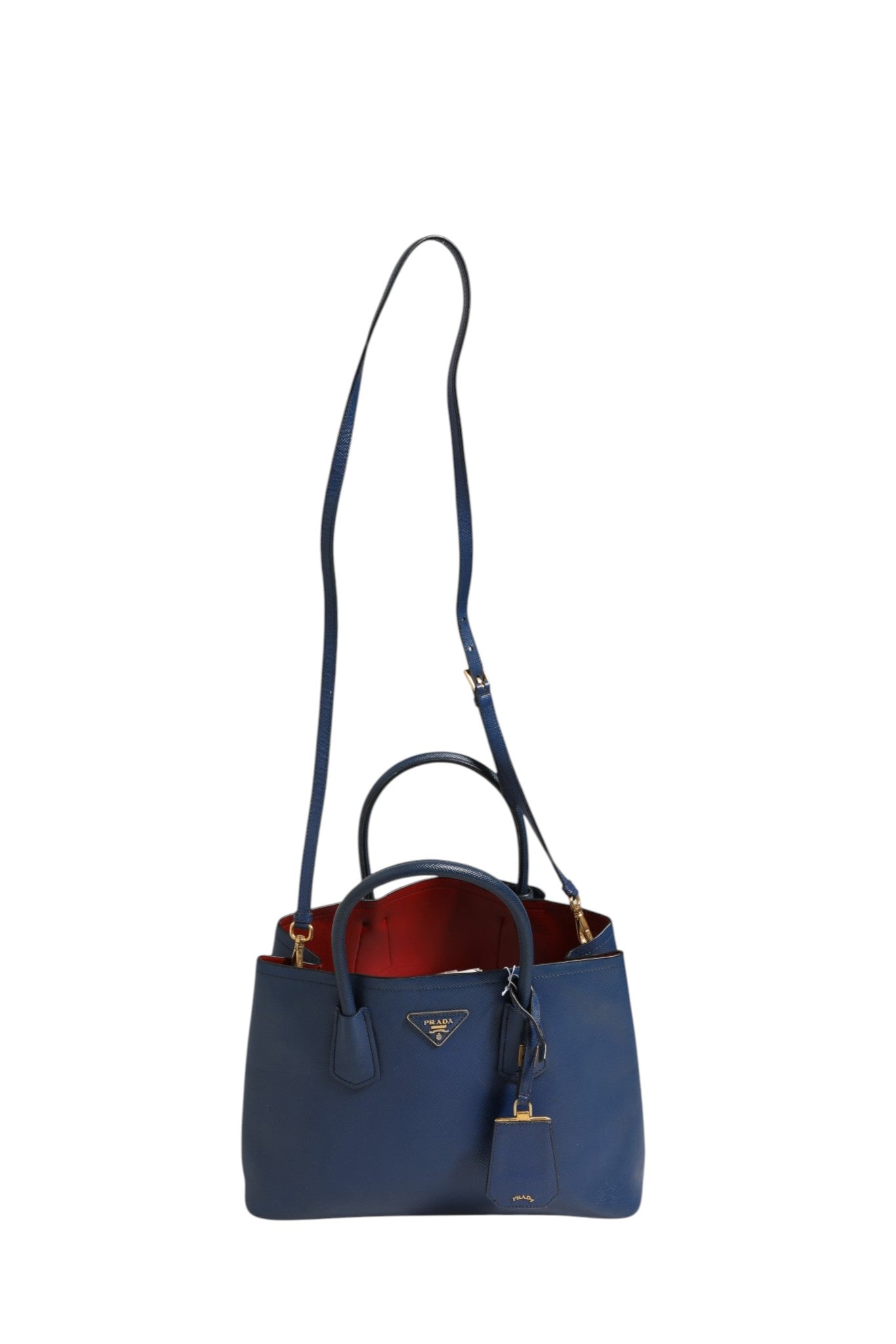 Prada Saffiano Leather 2Way Top Handle Bag - Blue