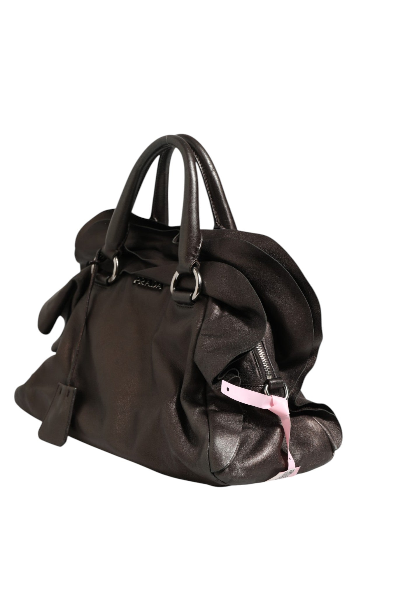 Prada Metallic Nappa Leather Ruffle Shoulder Bag - Brown