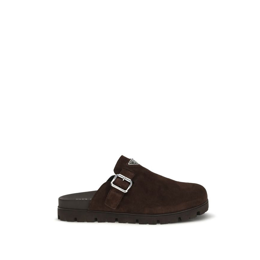 Prada Suede Leather Mule Flat Sandals - Dark Chocolate