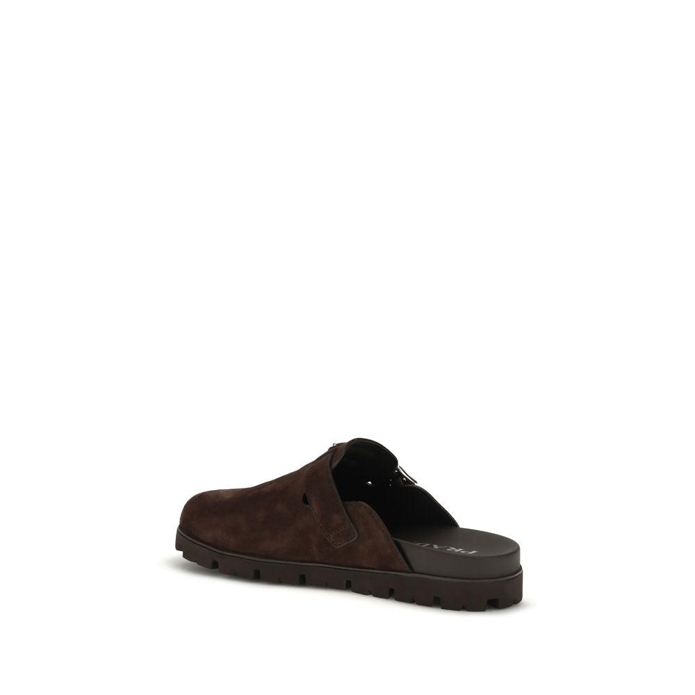 Prada Suede Leather Mule Flat Sandals - Dark Chocolate