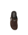 Prada Suede Leather Mule Flat Sandals - Dark Chocolate