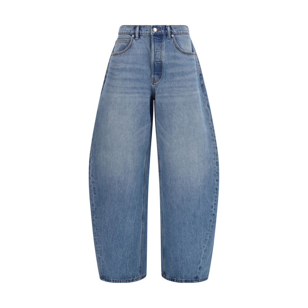Alexander Wang Crystal Balloon-Barrel Leg Denim Jeans - Light Wash Blue
