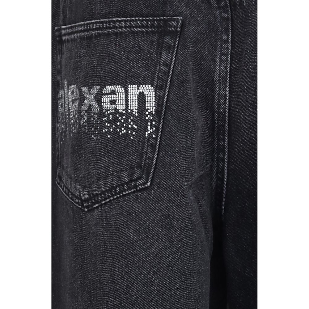 Alexander Wang Crystal Balloon-Barrel Leg Denim Jeans - Black