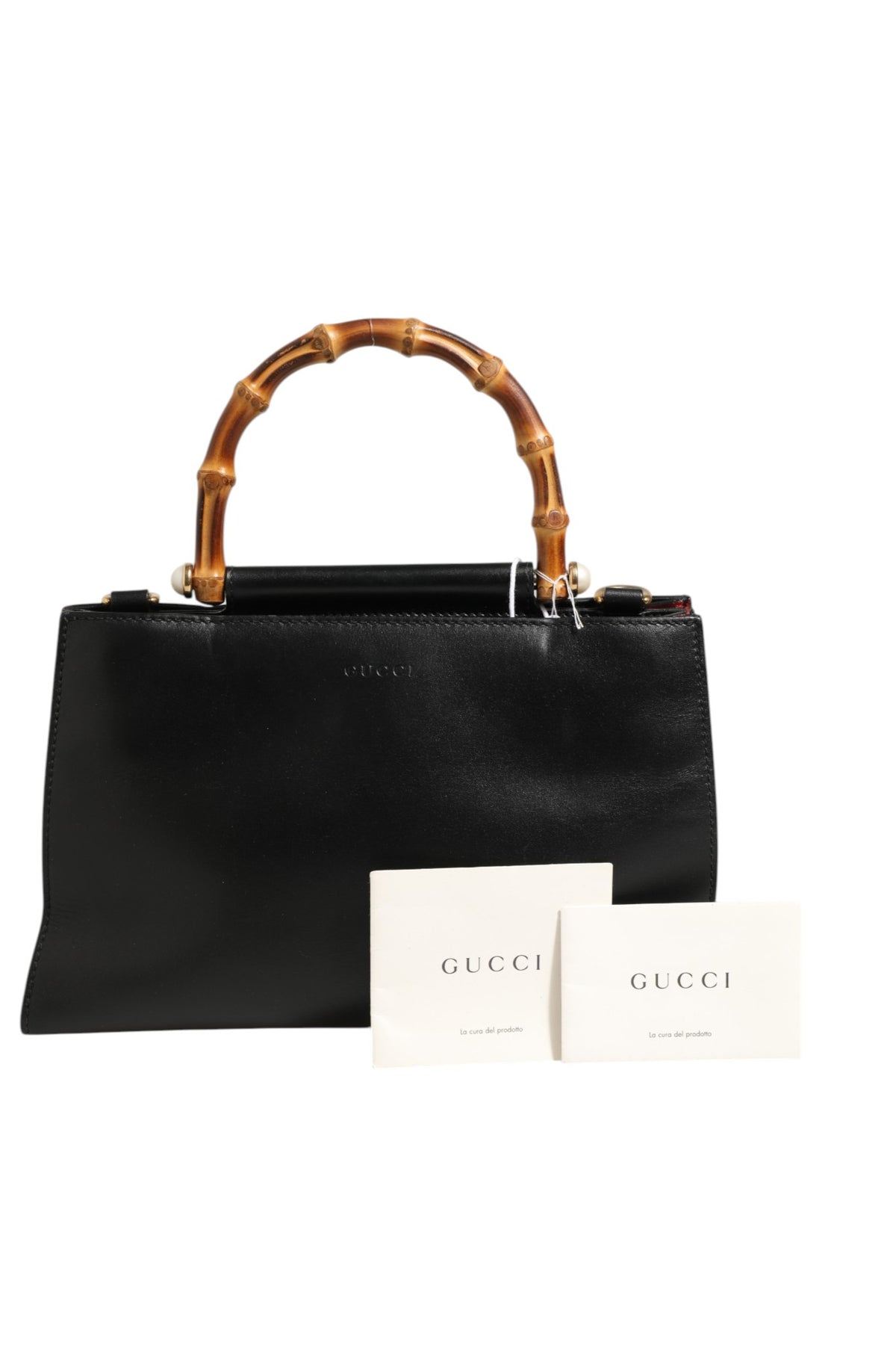 Gucci Nymphaea Bamboo Top Handle Leather Bag - Black