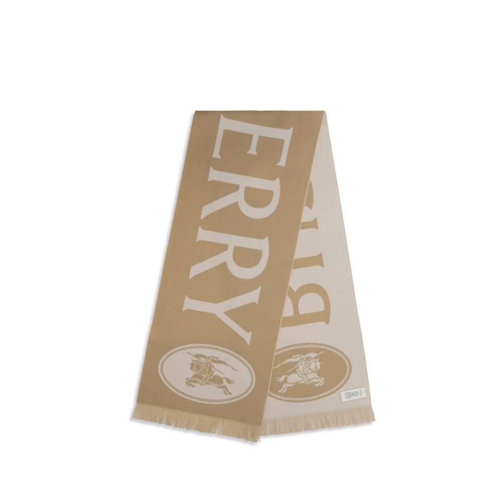 Burberry Logo Wool Scarf - Sand Beige