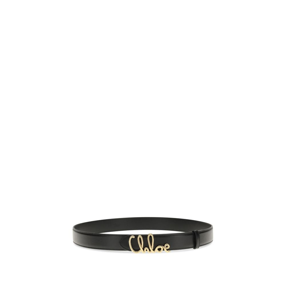 Chloé Logo Lettering Iconic Leather Belt - Black