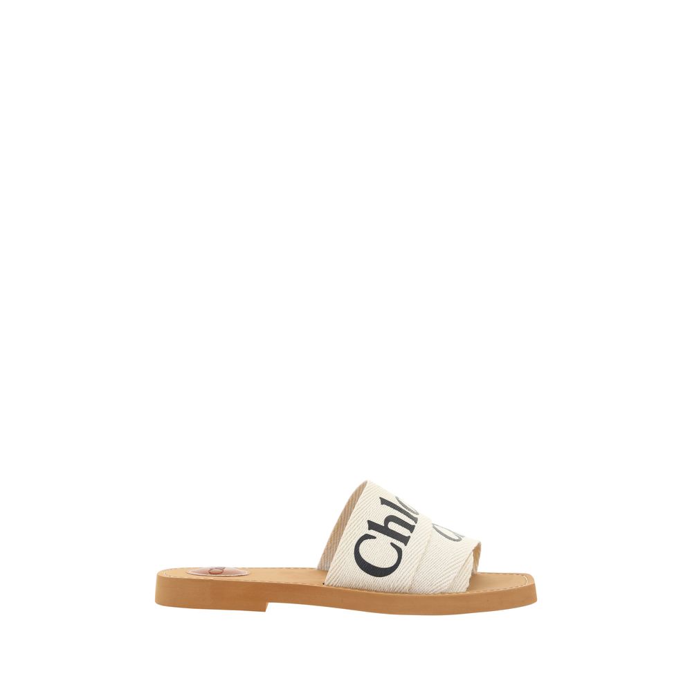 Chloé Linen Woody Flat Sandals - White