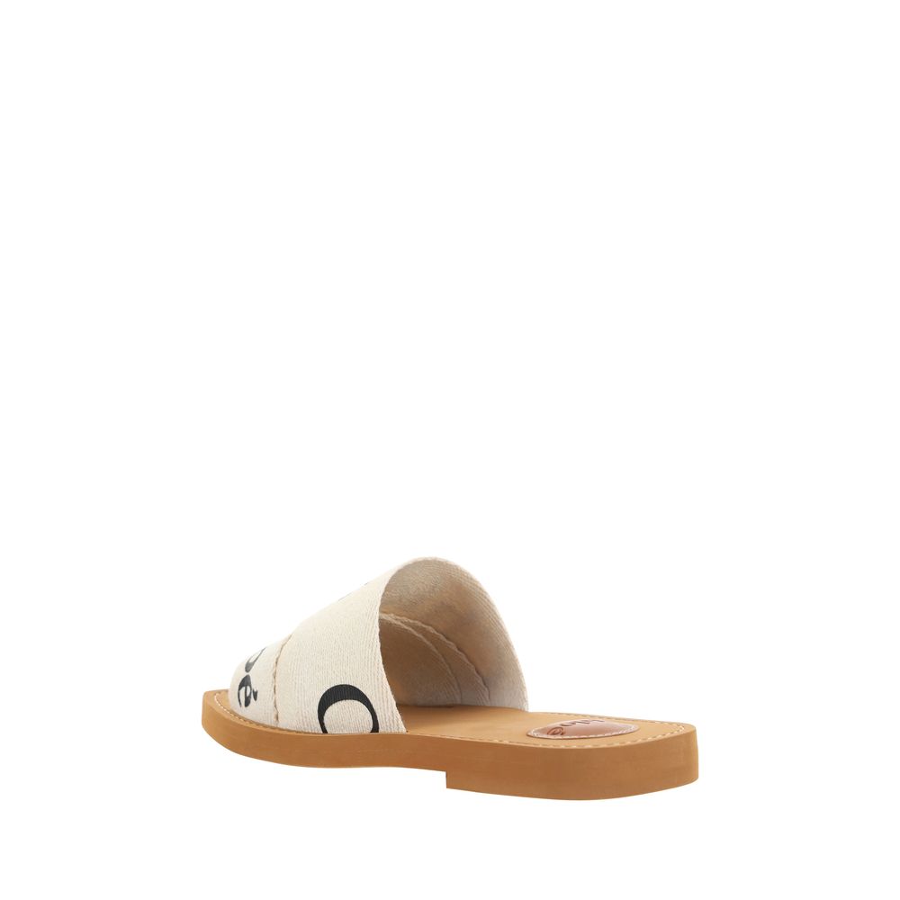 Chloé Linen Woody Mule Flat Sandals - White
