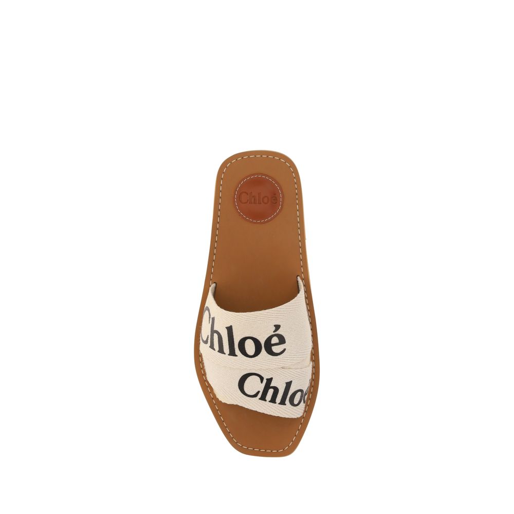 Chloé Linen Woody Mule Flat Sandals - White