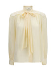 Chloé Lace & Embroidery Tie Neck Blouse - Ivory/Beige