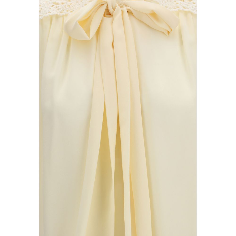 Chloé Lace &amp; Embroidery Tie Neck Blouse - Ivory/Beige
