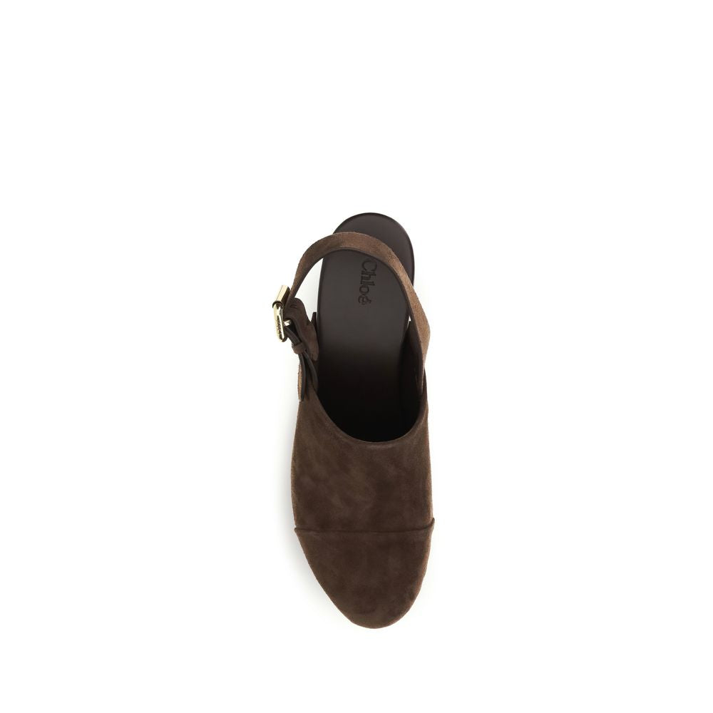 Chloé Jeannette Heeled Clog Mules In Suede Leather - Brown